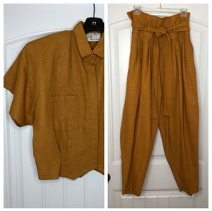 VINTAGE Crop Top and Paper Bag Waist Pants Set
